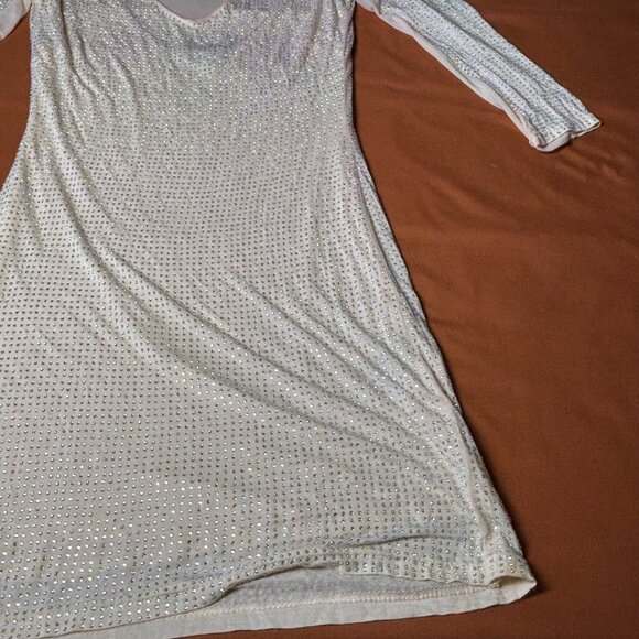 Bebe Light Pink Sparkly Gemstone Longsleeve Bodycon Dress XS - Picture 5 of 10